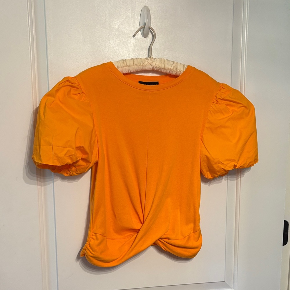 Sanctuary Bold Orange Top with Large Puff Sleeves. 100% Cotton.